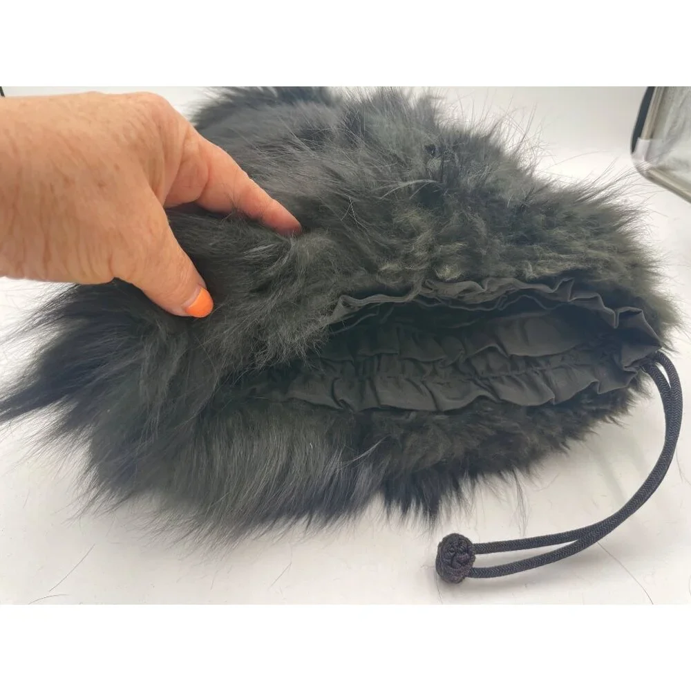 Vintage Black Fur Hand Muff With Drawstring